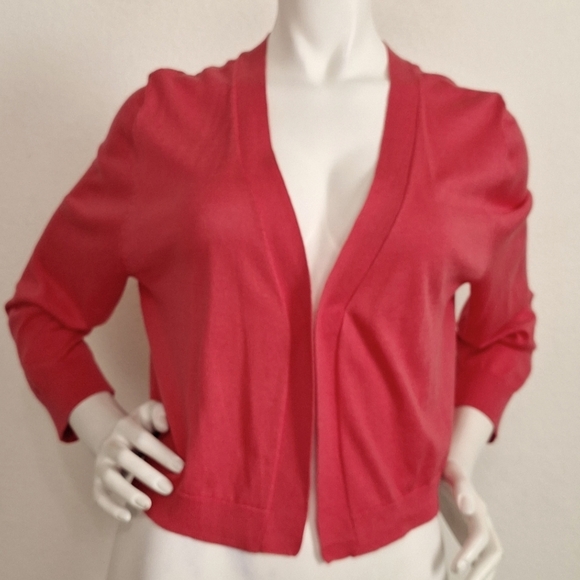 Talbots Coral Open Front 3/4 Sleeves Coquette Cardigan Sweater Size Large - Picture 1 of 7